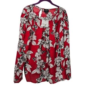 Liz Claiborne Career Red Floral Blouse NWT